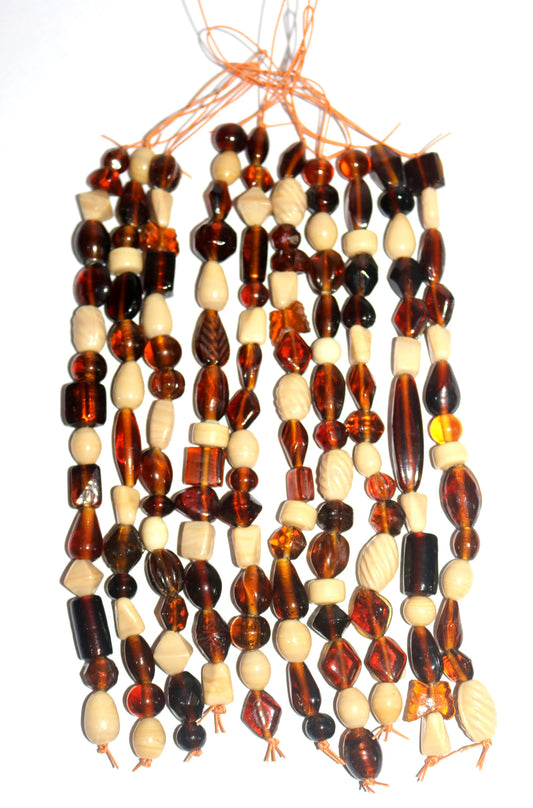10 Strands Lamp Work Glass Beads - Brown Mix