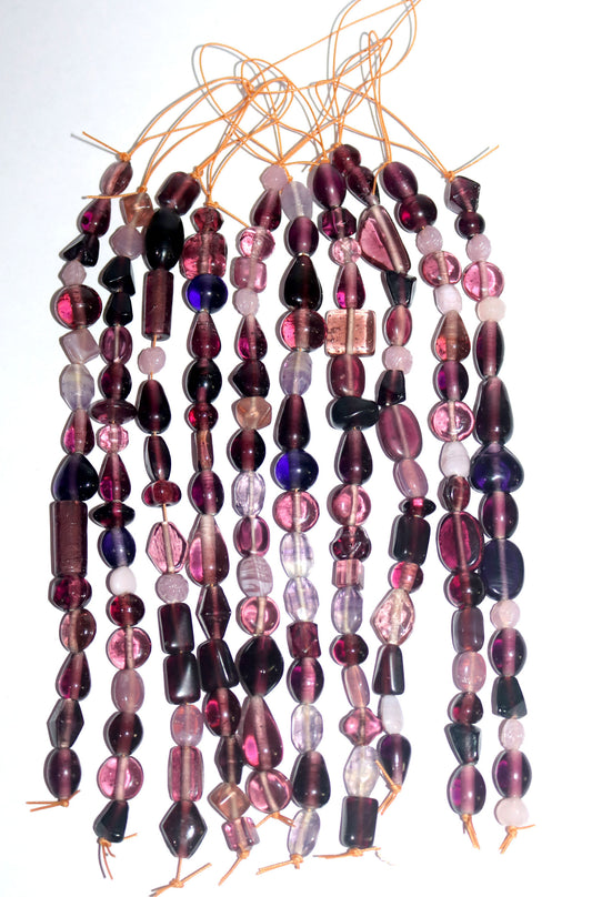 10 Strands Lamp Work Glass Beads - Purple Mix