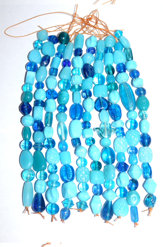 10 Strands Lamp Work Glass Beads - Turquoise Mix