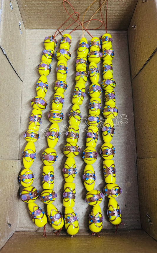 5 Strands Multi Shape Wedding Cake Beads Yellow - STR-0204