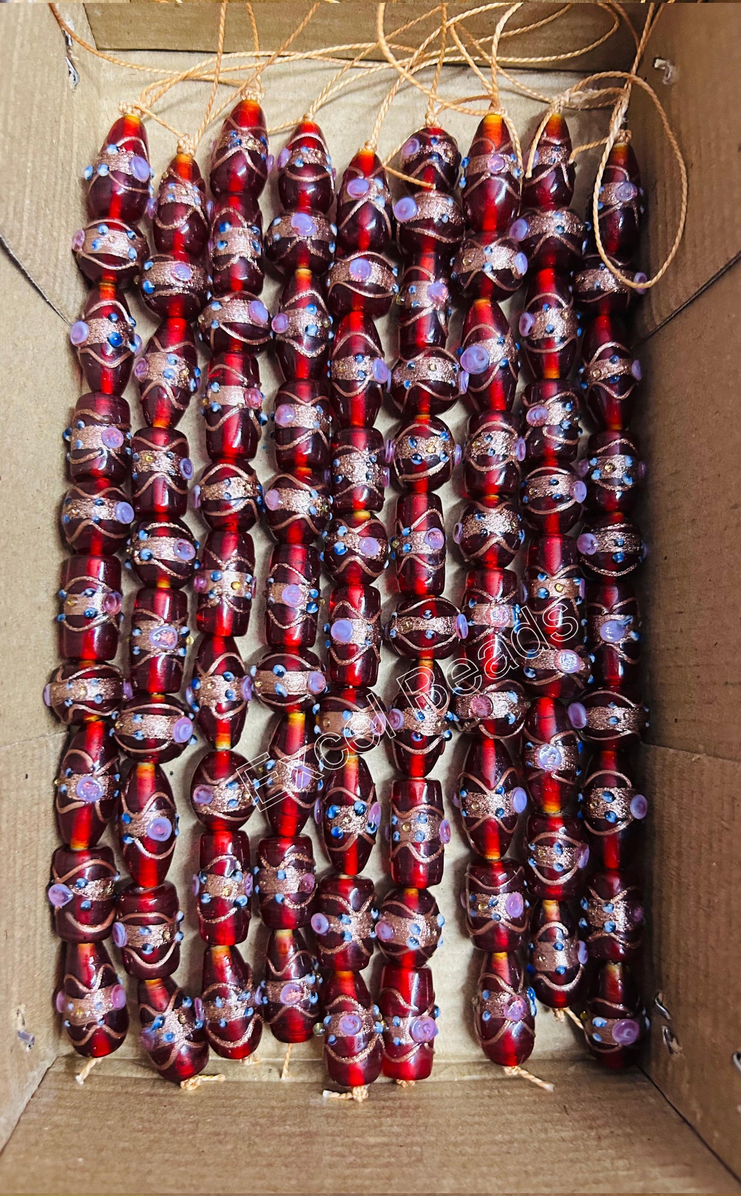 5 Strands Multi Shape Wedding Cake Beads Maroon - STR-0208