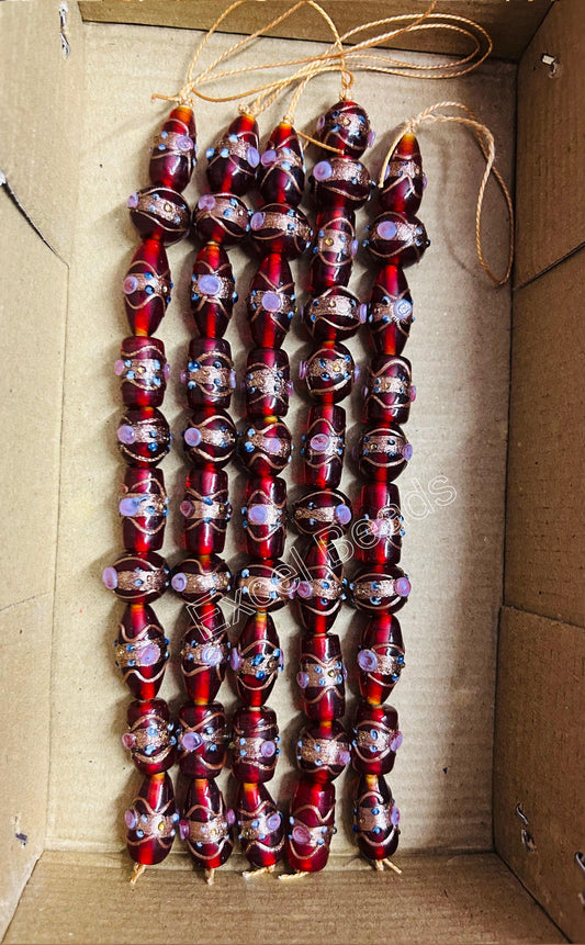 5 Strands Multi Shape Wedding Cake Beads Maroon - STR-0208