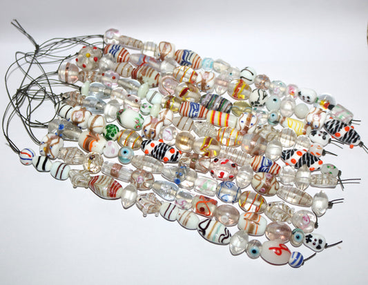 10 Strands Fancy Glass Beads - White Combination