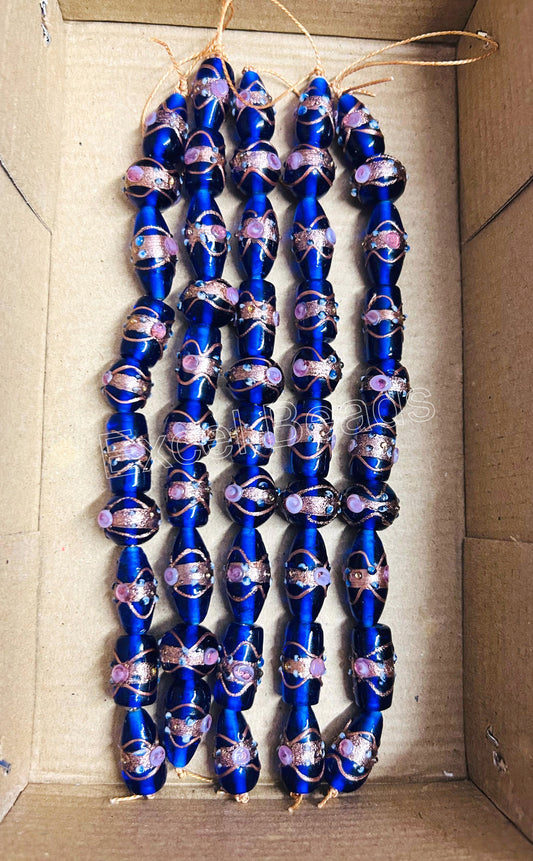 5 Strands Multi Shape Wedding Cake Beads Blue- STR-0213