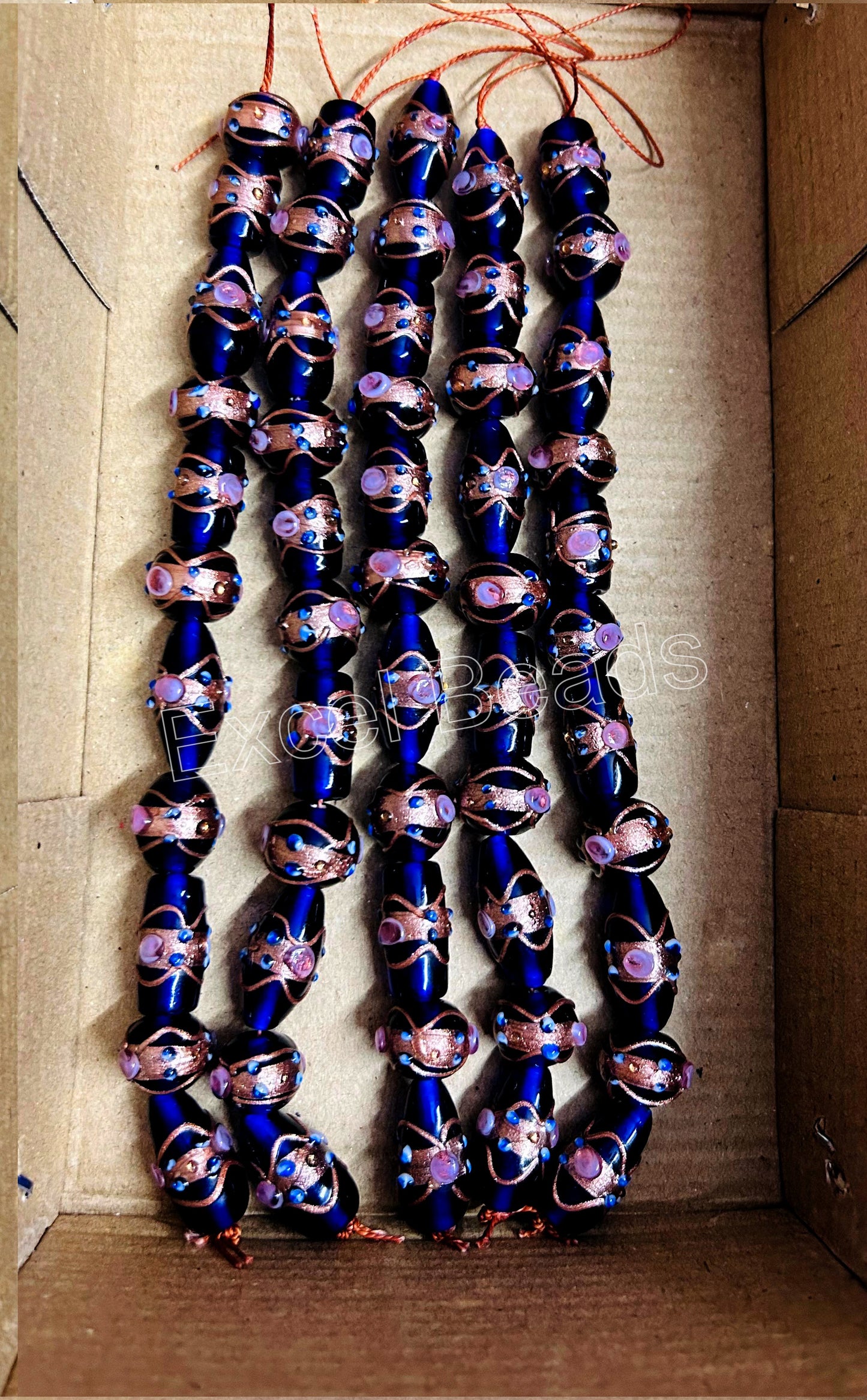 5 Strands Multi Shape Wedding Cake Beads Dark Blue - STR-214