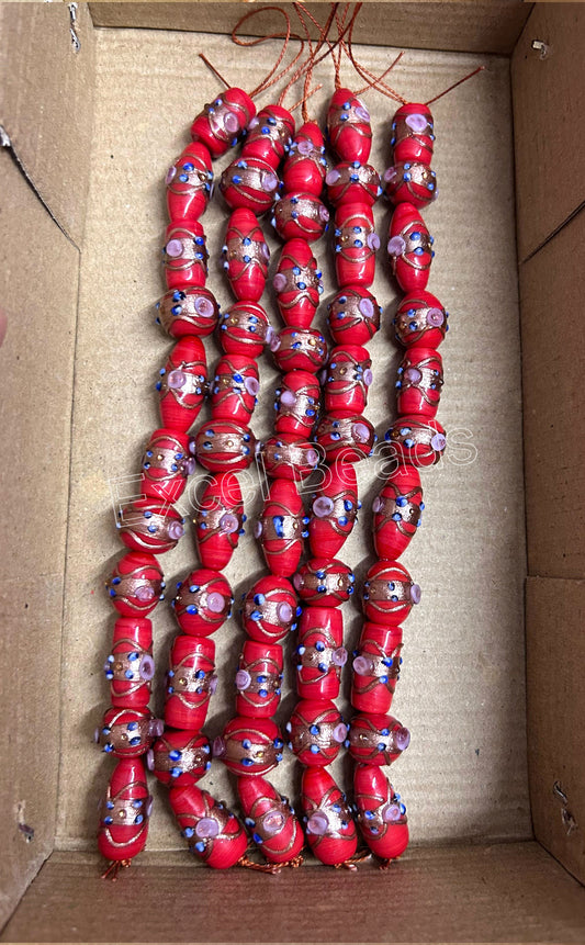 5 Strands Multi Shape Wedding Cake Beads Red - STR-215