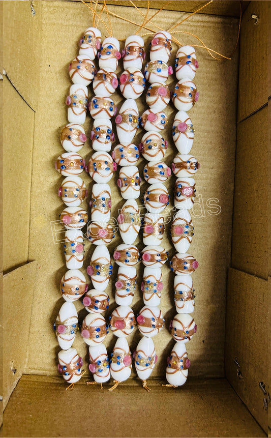 5 Strands Multi Shape Wedding Cake Beads White - STR-216