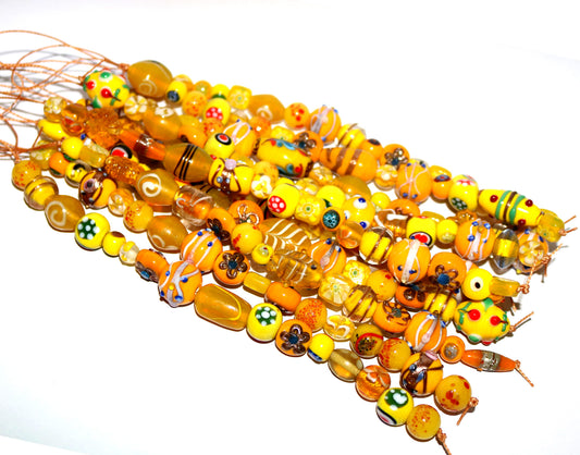 10 Strands Fancy Glass Beads - Yellow Combination