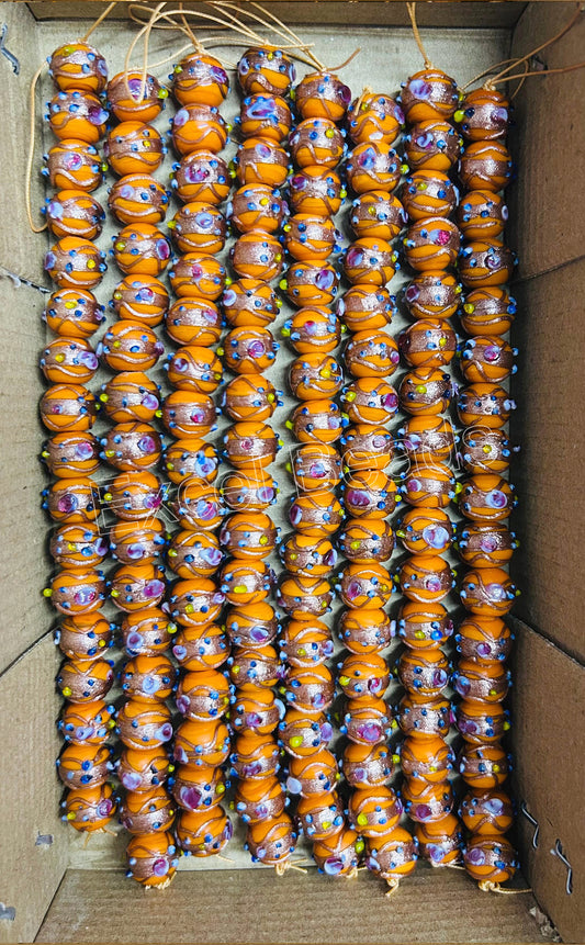 5 Strands 12mm Round Wedding Cake Beads Lt Orange- STR-0226