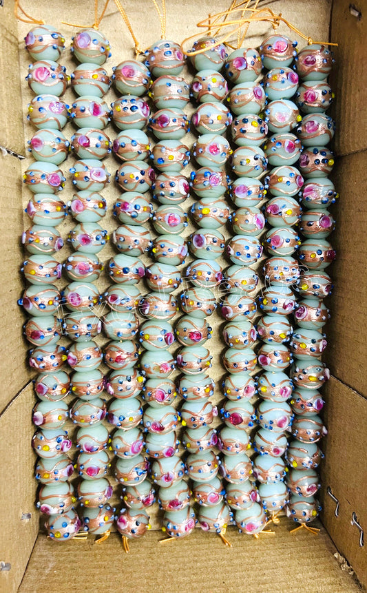 5 Strands 12mm Round Wedding Cake Beads Lt Fern - STR-0227