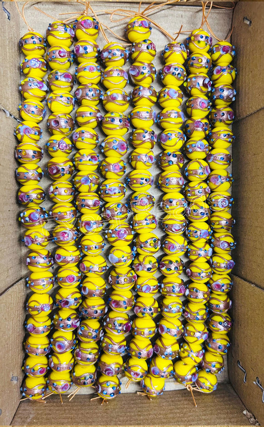 5 Strands 12mm Round Wedding Cake Beads Turmeric - STR-0228