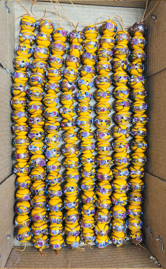 5 Strands 12mm Round Wedding Cake Beads Golden - STR-0229