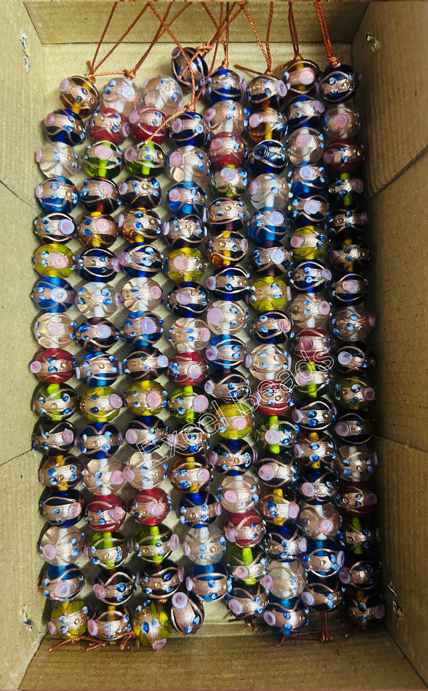 5 Strands 12mm Multi Color Trans Wedding Cake Beads- STR-0231