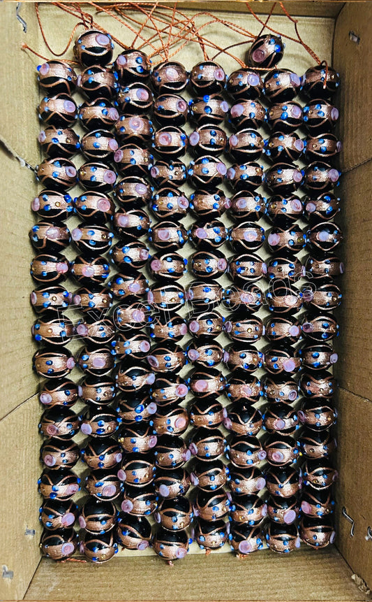 5 Strands 12mm Round Wedding Cake Beads Black - STR-0236