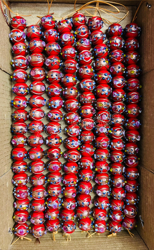 5 Strands 12mm Round Wedding Cake Beads Red - STR-0237