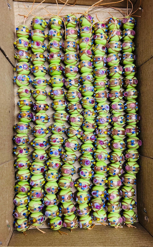 5 Strands 12mm Round Wedding Cake Beads Lime Green - STR-0238