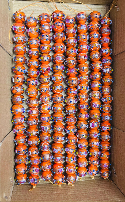 5 Strands 12mm Round Wedding Cake Beads Orange - STR-0240