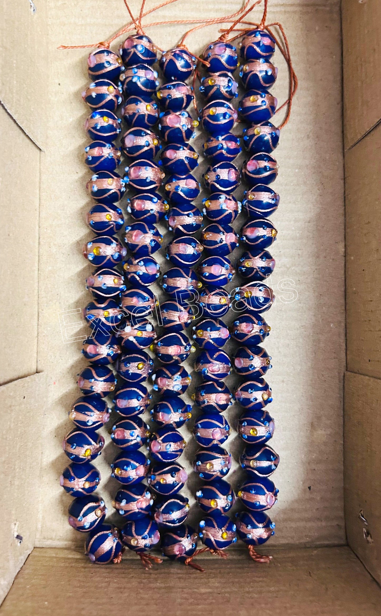 5 Strands 12mm Round Wedding Cake Beads Blue - STR-0241