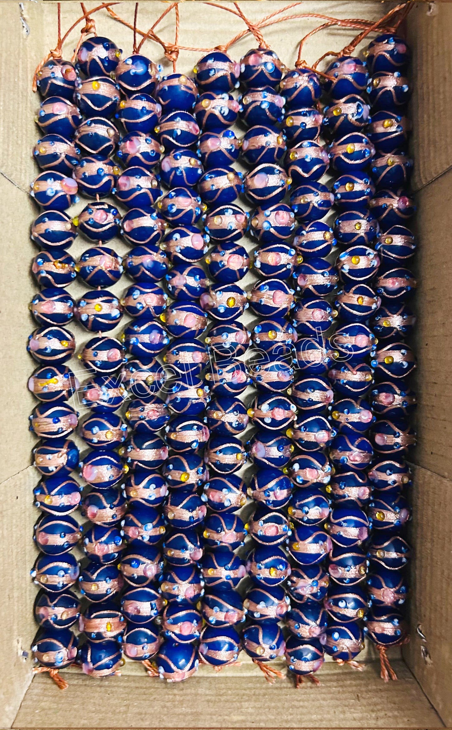 5 Strands 12mm Round Wedding Cake Beads Blue - STR-0241