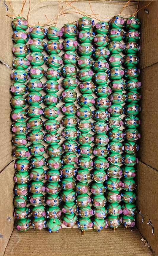 5 Strands 12mm Round Wedding Cake Beads Green - STR-0242