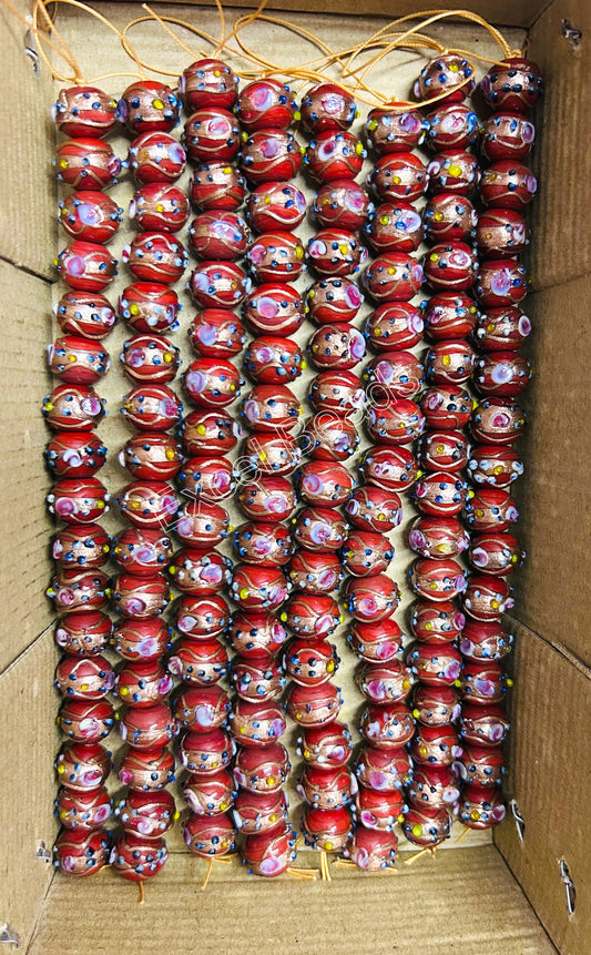 5 Strands 12mm Round Wedding Cake Beads Maroon - STR-0248