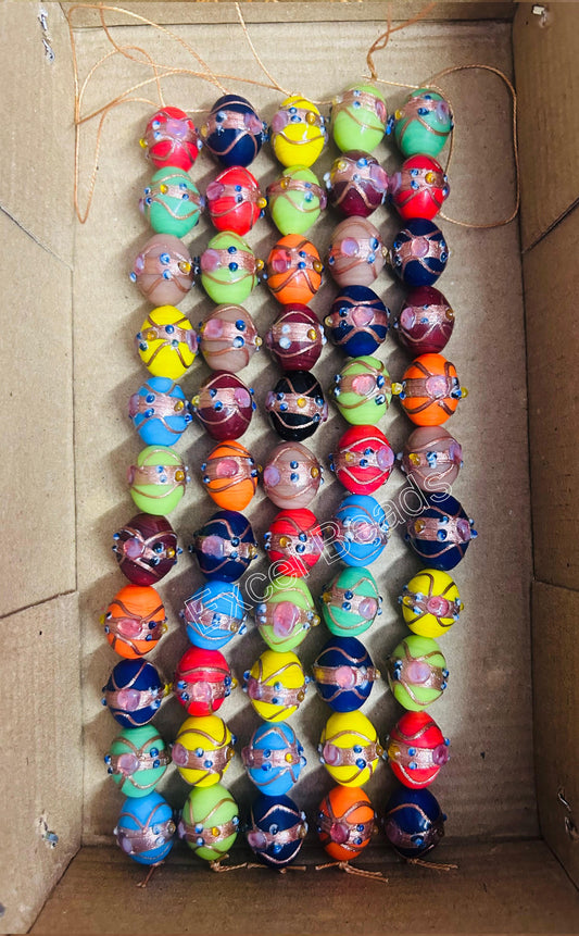 5 Strands Multi Color Wedding Cake Beads 14x17mm Oval - STR-0252