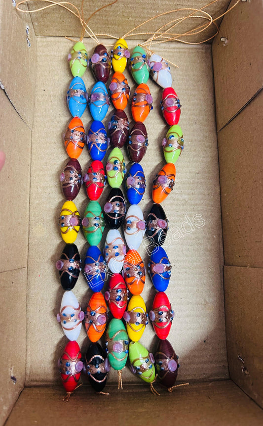 5 Strands Multi Color Wedding Cake Beads 12x22mm Oval - STR-0253