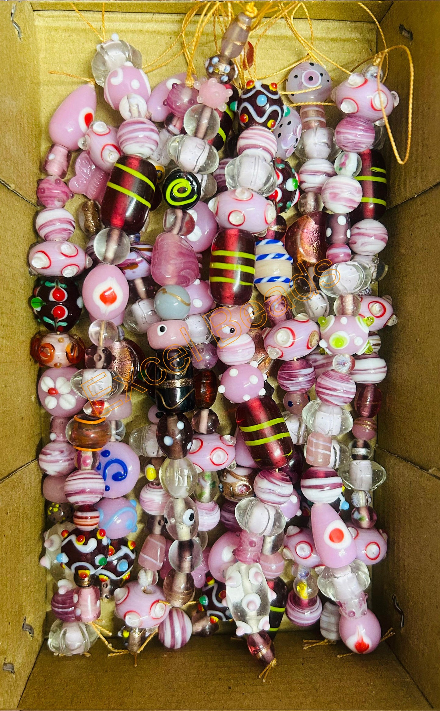 10 Strands Fancy Glass Beads Pink Combination - STR-0025