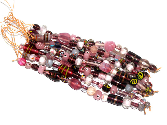 10 Strands Fancy Glass Beads - Pink & Purple Mix