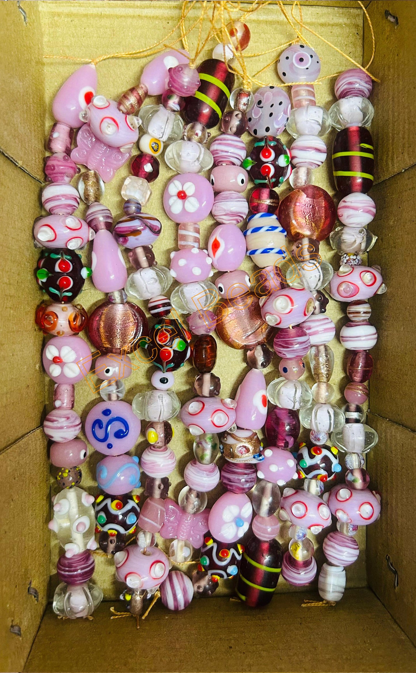 10 Strands Fancy Glass Beads Pink Combination - STR-0025