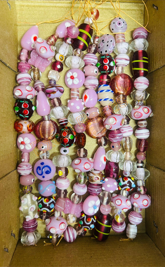 10 Strands Fancy Glass Beads Pink Combination - STR-0025