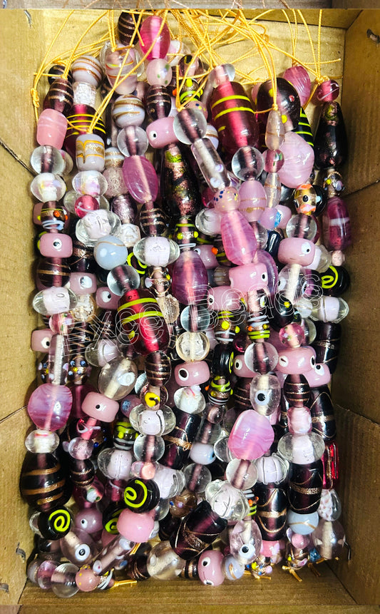 10 Strands Fancy Glass Beads Pink & Purple Combination - STR-0026