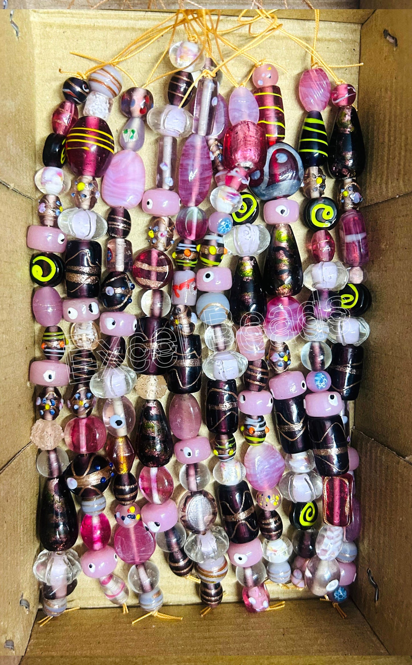 10 Strands Fancy Glass Beads Pink & Purple Combination - STR-0026