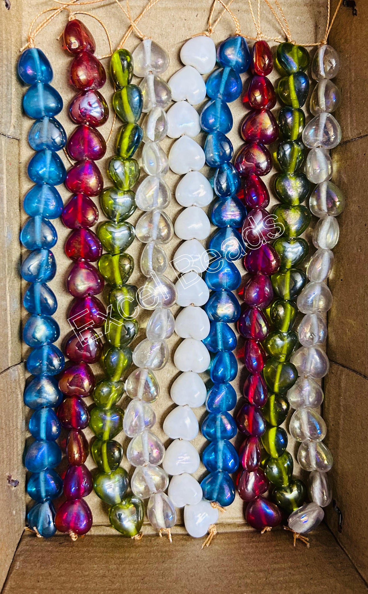 10 Strands Rainbow Finished Heart Beads (150 Beads) - STR-2720