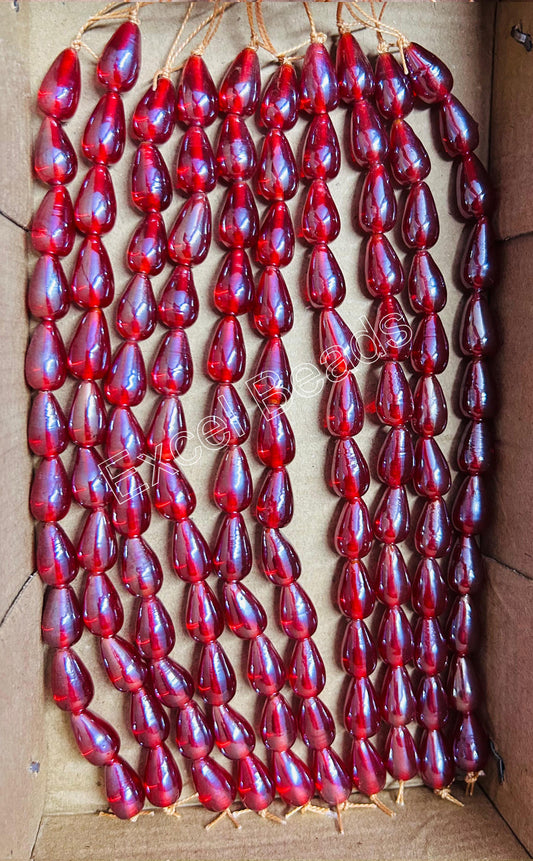 10 Strands Luster Finished Drop Beads Red (120 Beads) - STR-2763