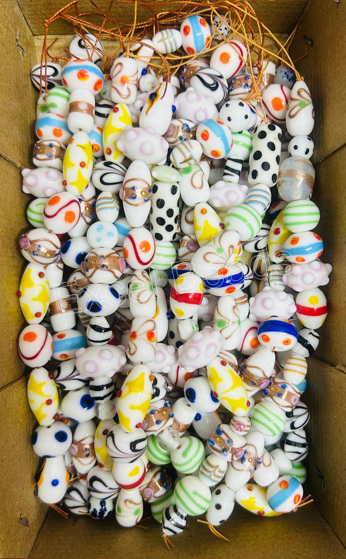 10 Strands Fancy Glass Beads White Opaque - STR-0027