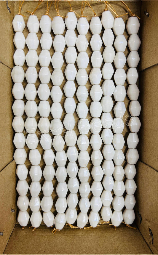 10 Strands Luster Finished Barrel Beads White (130 Beads) - STR-2824