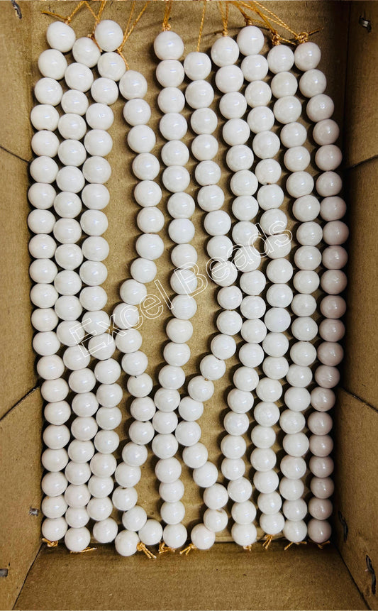 10 Strands Luster Finished Round Beads White (210 Beads) - STR-2844