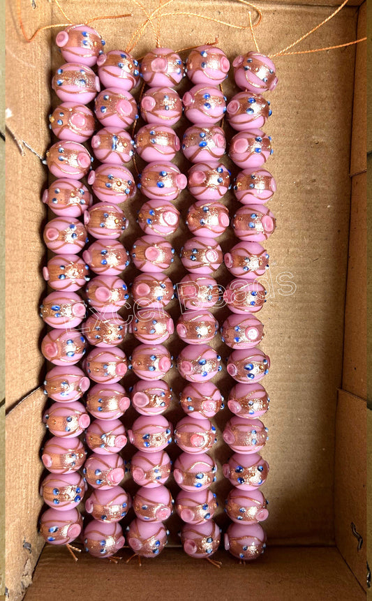 5 Strands 14mm Round Wedding Cake Beads - Pink - STR-0289