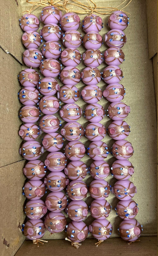 5 Strands 16mm Round Wedding Cake Beads - Pink - STR-0289