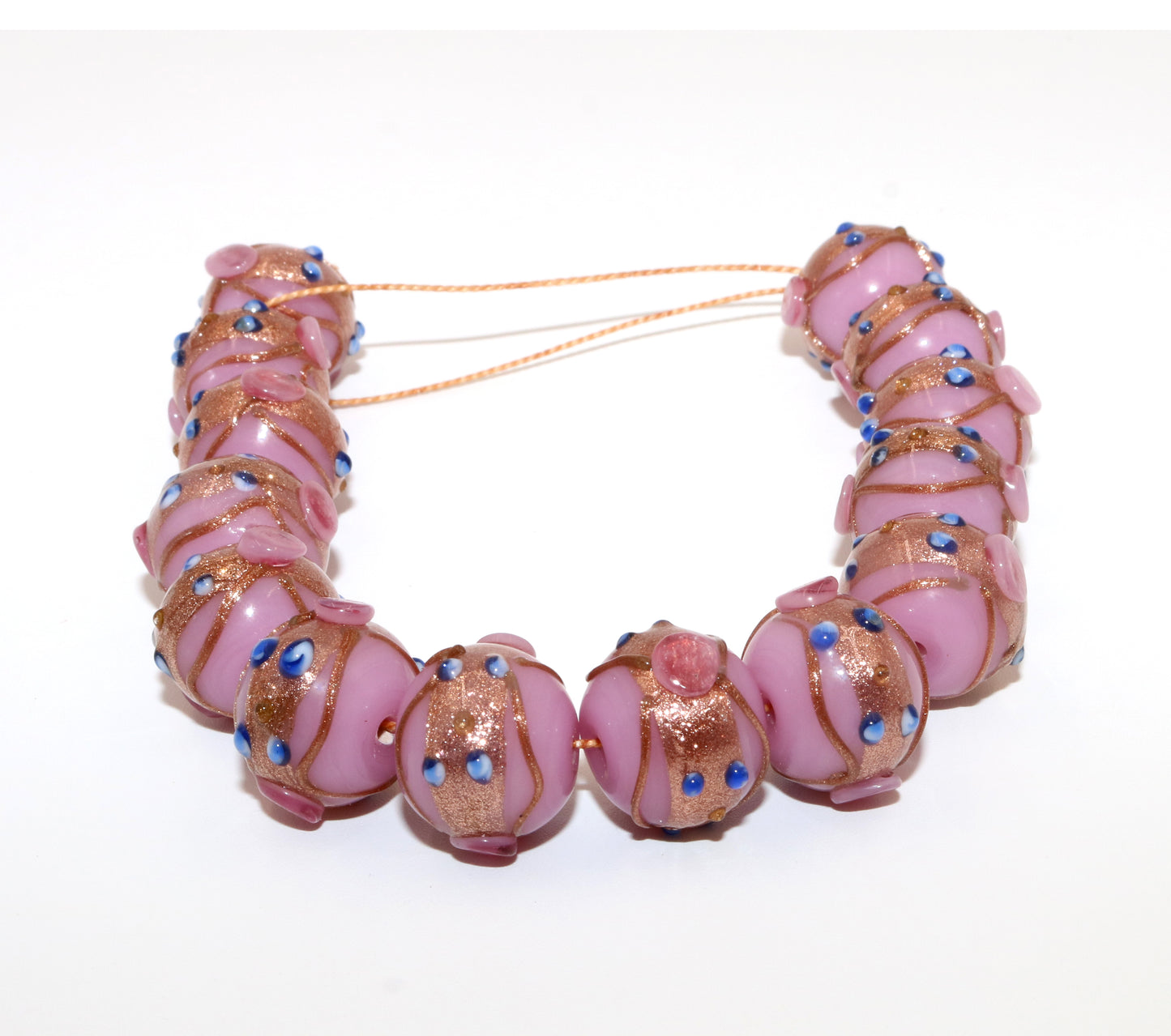 5 Strands 14mm Round Wedding Cake Beads - Pink - STR-0289
