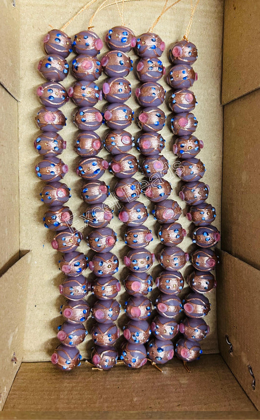 5 Strands 14mm Round Wedding Cake Beads - Purple - STR-0290