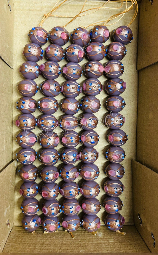 5 Strands 16mm Round Wedding Cake Beads - Dark Purple- STR-0290