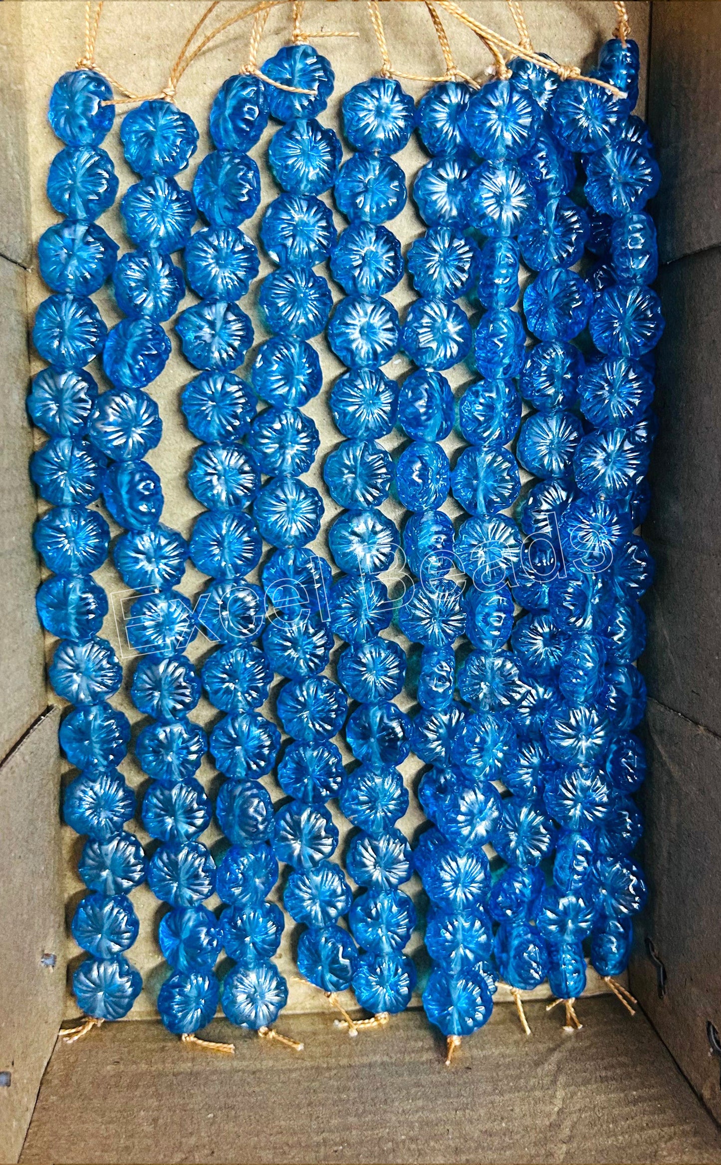 10 Strands Luster Finished Flower Beads Turquoise (140 Beads) - STR-2901