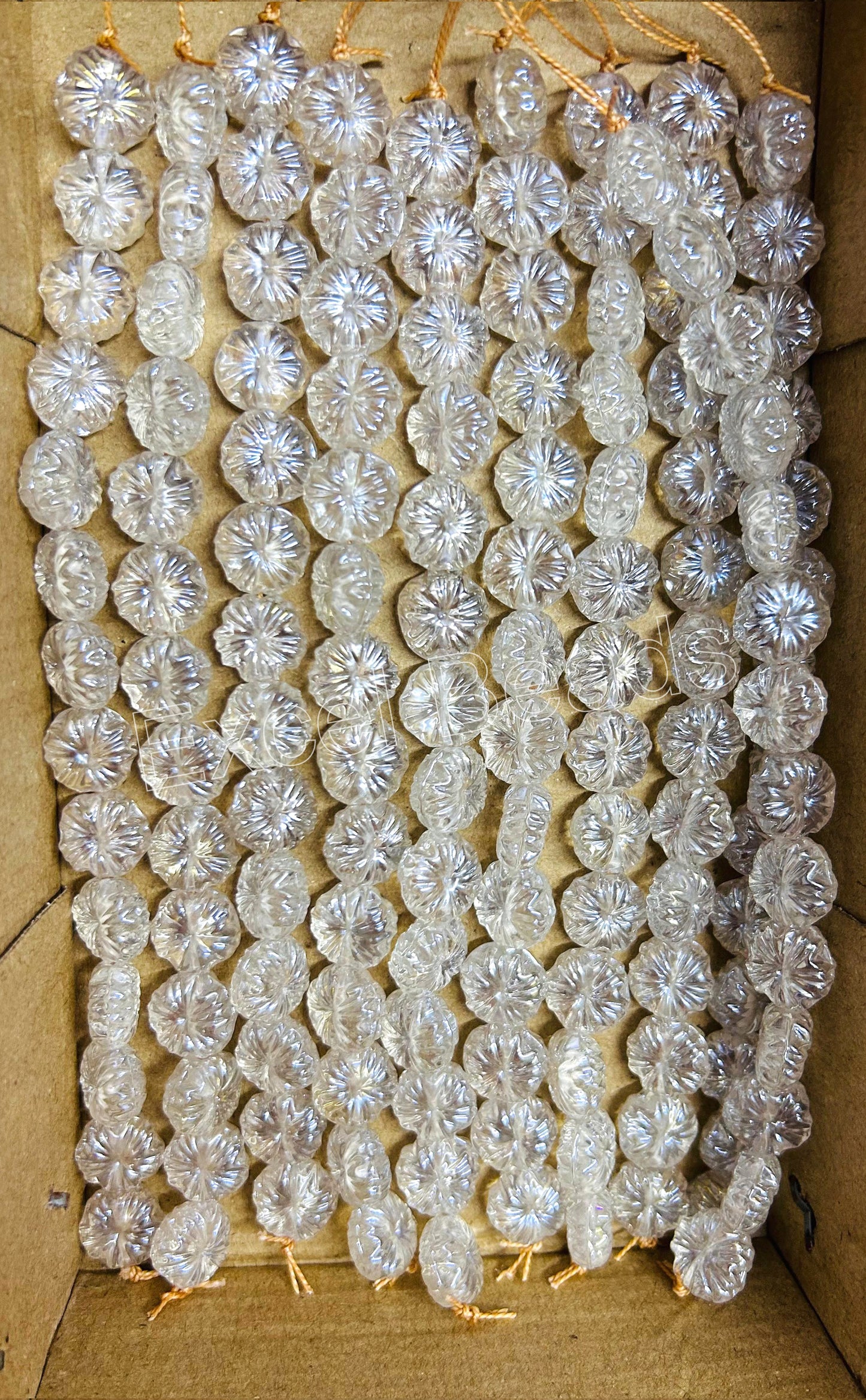 10 Strands Luster Finished Flower Beads Clear (140 Beads) - STR-2905