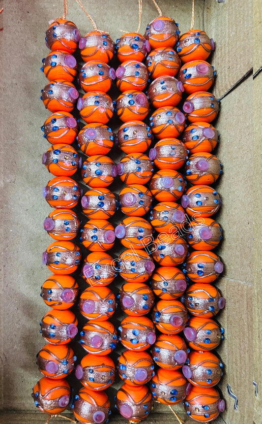 5 Strands 16mm Round Wedding Cake Beads - Orange- STR-0291