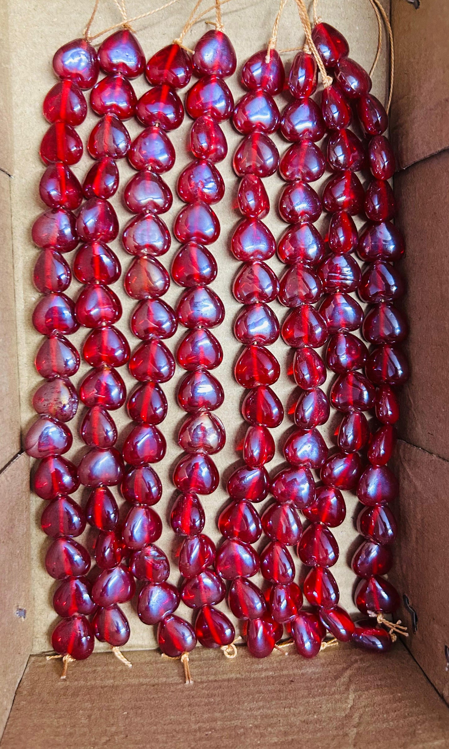 10 Strands Luster Finished Heart Beads Red (150 Beads) - STR-2923