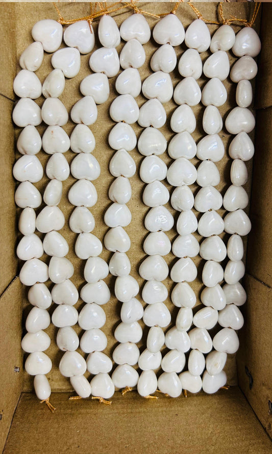 10 Strands Luster Finished Heart Beads White (150 Beads) - STR-2924