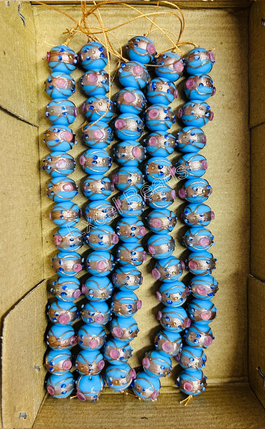 5 Strands 14mm Round Wedding Cake Beads - Lt Blue - STR-0293