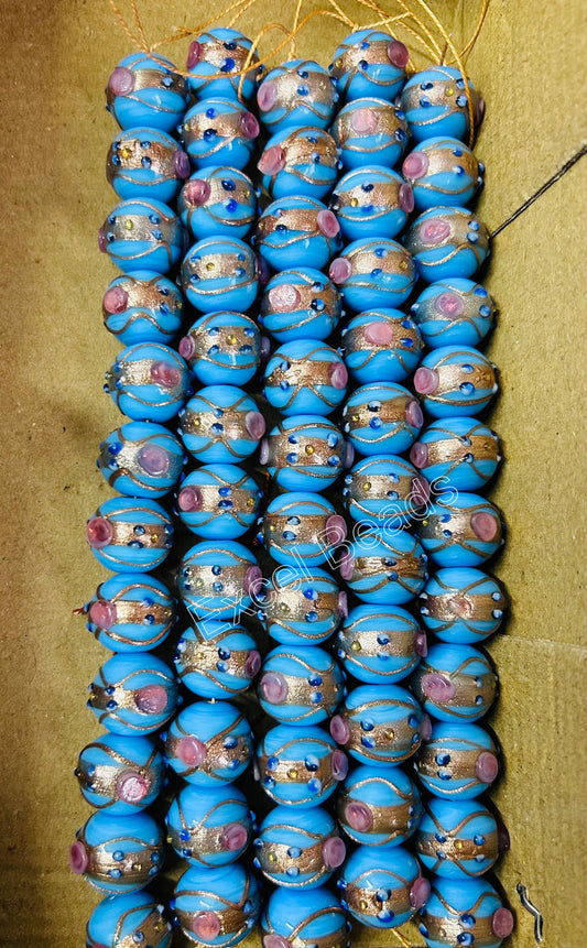 5 Strands 16mm Round Wedding Cake Beads - Lt Blue- STR-0293